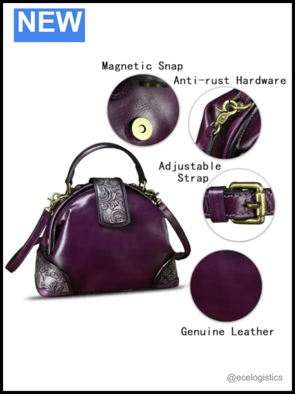 Genuine Leather Women's Satchel Crossbody Shoulder Bag with Adjustable Strap